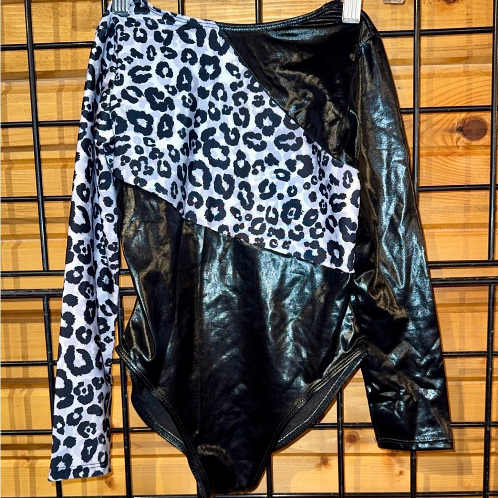 Leopard Print and Black Faux Leather Bodysuit